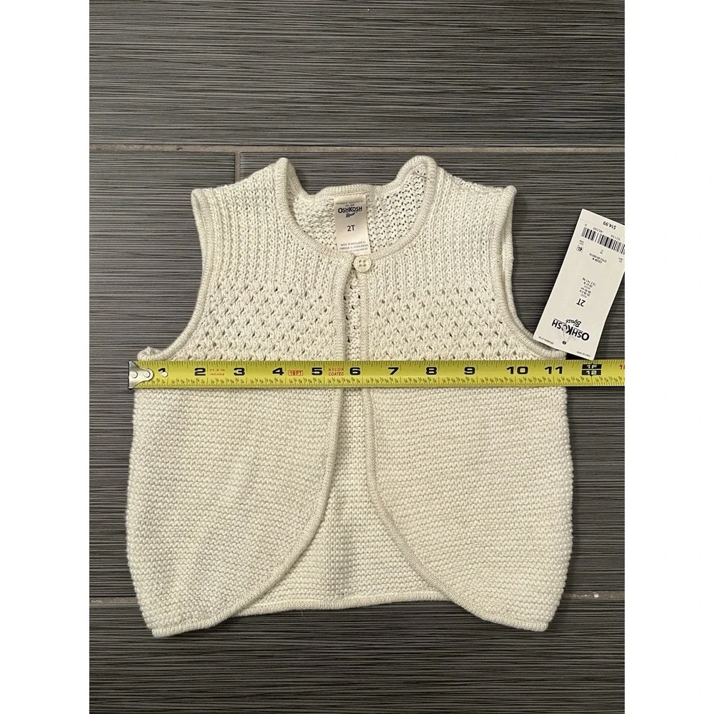 New Oshkosh B'gosh Girl's Gold Glitter Beige Knit Vest Sz 2T Sparkle‎ NWT